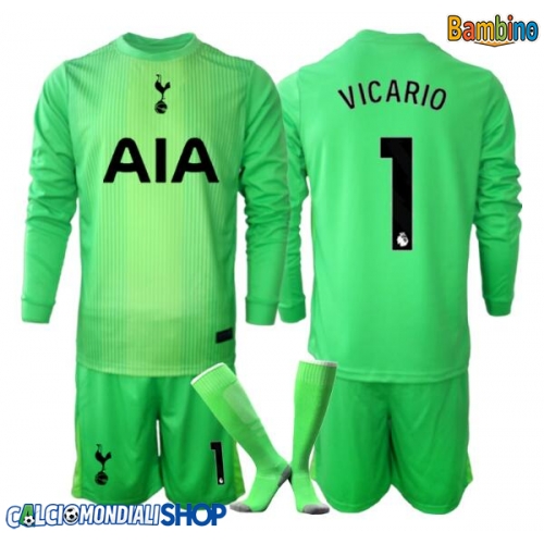 Maglie da calcio Tottenham Hotspur Guglielmo Vicario #1 Portiere Prima Maglia Bambino 2025-26 Manica Lunga + Pantaloni corti)